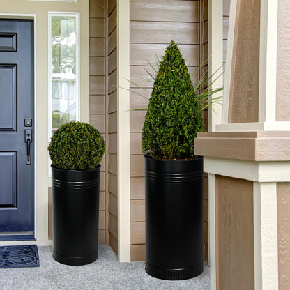 Worth Garden Galvanized Steel Planter 2-Pack - Large:28"x14.5" & Small:24"x12" - Tall Metal Plant Pots - Large Handcrafted Decoration Flower Pot for Indoor Outdoor, Deck, Patio, Front Porch - Black