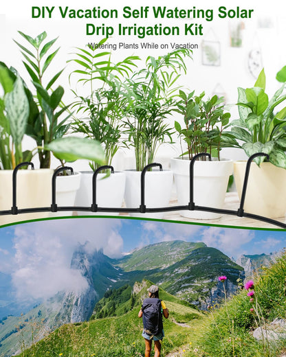 Solar Automatic Drip Irrigation System, 15 Pot Self Watering System with 2200mAh, IPX5 Waterproof, USB-C & Solar Charging, Timer Modes for Indoor/Outdoor Garden, Balcony & Patio