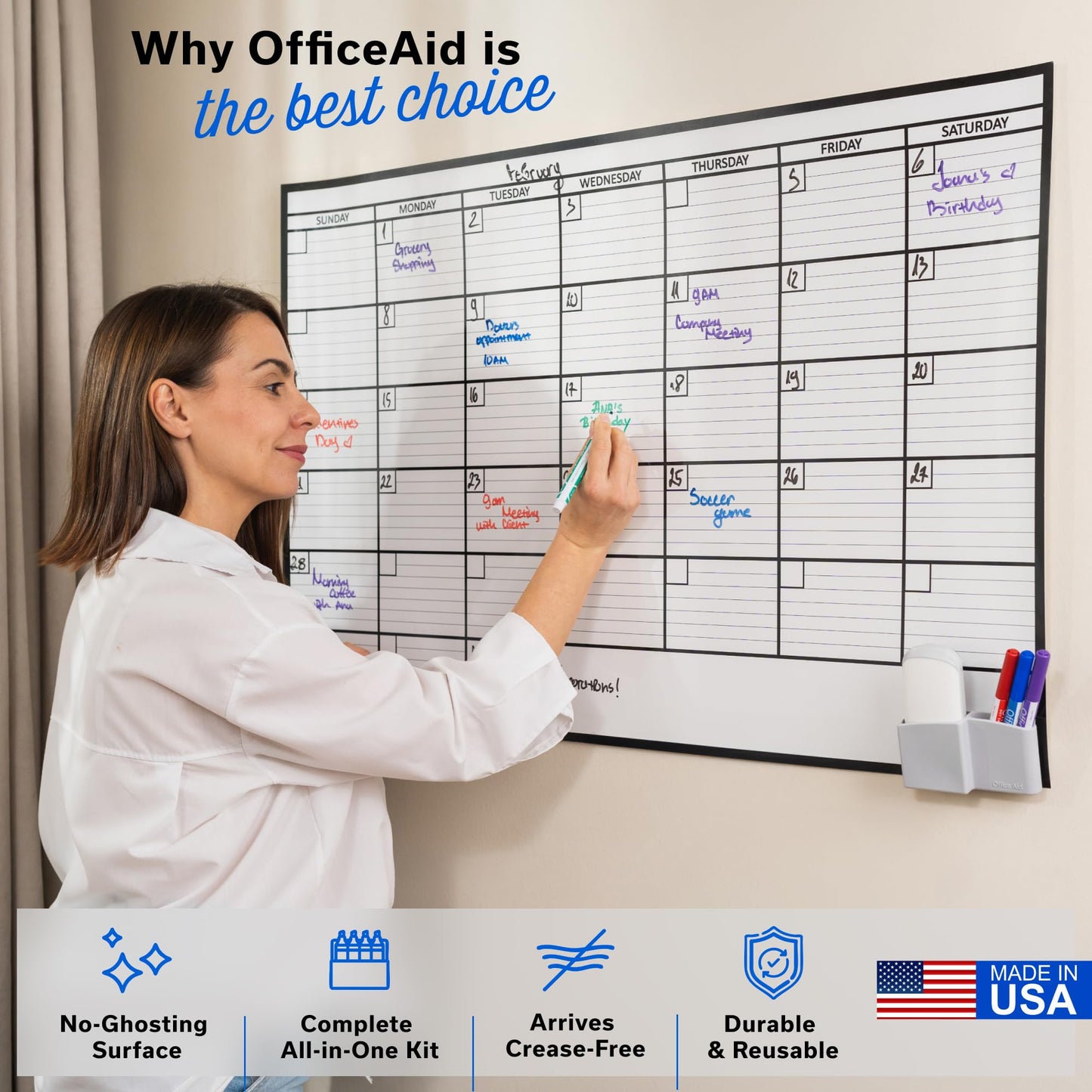 (2 PK) Large Dry Erase Calendar for Wall 24x36, Giant Family Office Big Reusable, Monthly Planner Erasable 36x24, Rolled Whiteboard White Board, Calendar Dry Erase for Undated Wall Large Classroom
