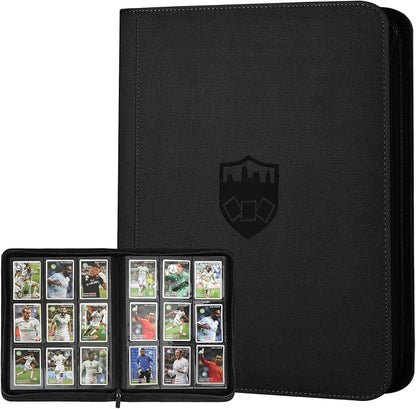 360 Cards Ringless 9-Pocket Side Loading Trading Card Binder, PU Zipper Fixed Page Card Album for TCG Sports Cards, Not Fit Top Loaders (Black)