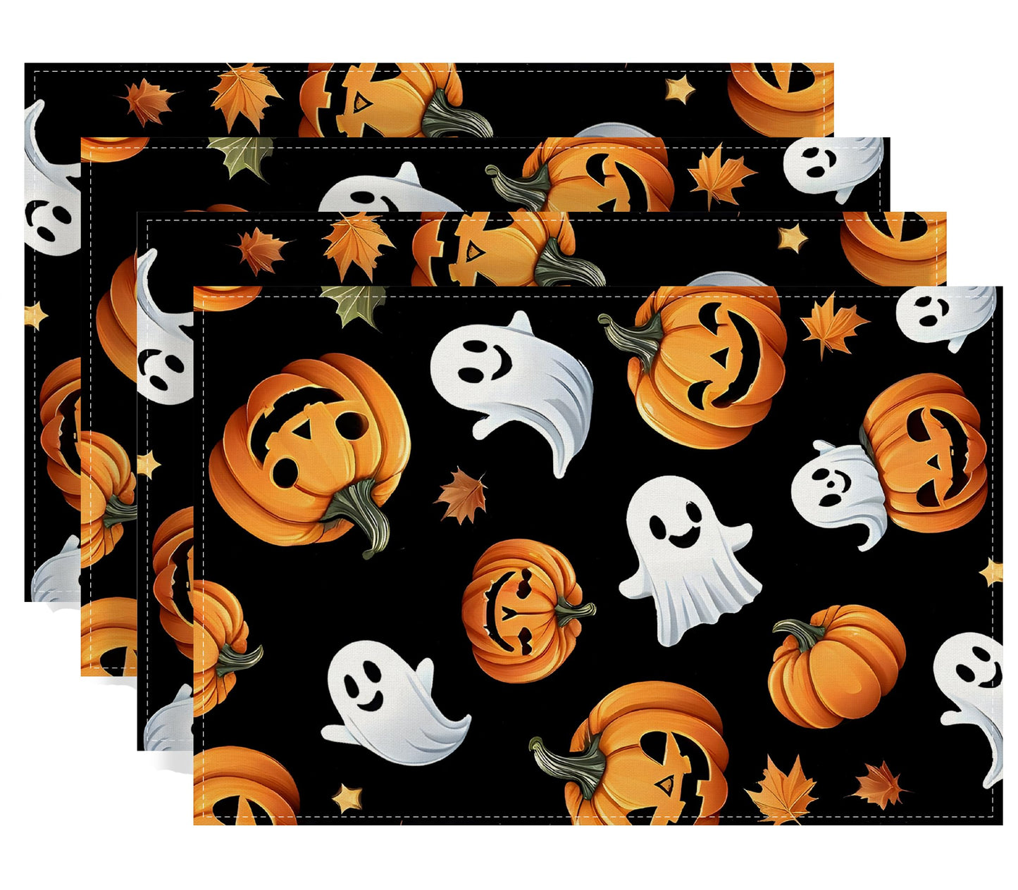 Halloween Ghost Pumpkin Placemats Set of 4 Halloween Day of The Dead Party Decorations and Supplies for Home Kitchen Dining Room Table-12×18''