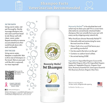Wholistic Pet Organics Pet Shampoo Concentrate: USDA Organic Cat and Dog Shampoo for Sensitive Skin and Coat Support - Mild and Non-Irritating, Natural, Non-Toxic, Sulfate-Free, & Cruelty-Free - 2 Oz