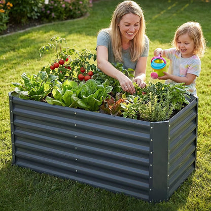 GoCampDirect 4x2x1.86ft Raised Garden Bed - Galvanized Deep Root Planter Boxes Outdoor with Wing Nuts and Safety Edges for Gardening Vegetables, Flowers, Herbs, Succulents - Gray