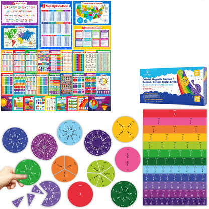 Simply Magic 166 PCS Simply Magic Magnetic Fraction Tiles and Circles & 32 Educational Posters for Kids