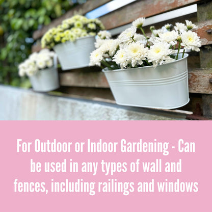 LaLaGreen Planter Boxes Outdoor (15 Pack, 11.8 Inch) White Metal Iron Hanging Flower Pots Deck Railings Rails Fence Buckets Countryside Boho Style Wall Mount Window Box Plant Holder Hooks Porch Decor