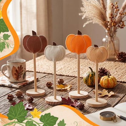 SiliFine 4 Pcs Fall Decorations for Home, Felt Pumpkin Standing Tabletop Decor, Handcrafted Rustic Fall Felt Pumpkin Tabletop Decoration for Thanksgiving Autumn Farmhouse Home Decoration