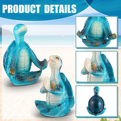 Briwooody 4 Pcs Sea Turtle Meditation Yoga Decor Office Beach Zen Room Decor Sea Turtles Yoga Figurines Coastal Ocean Beachy Bathroom Turtle Gifts for Women Yogis Home Office Decorations(Classic)