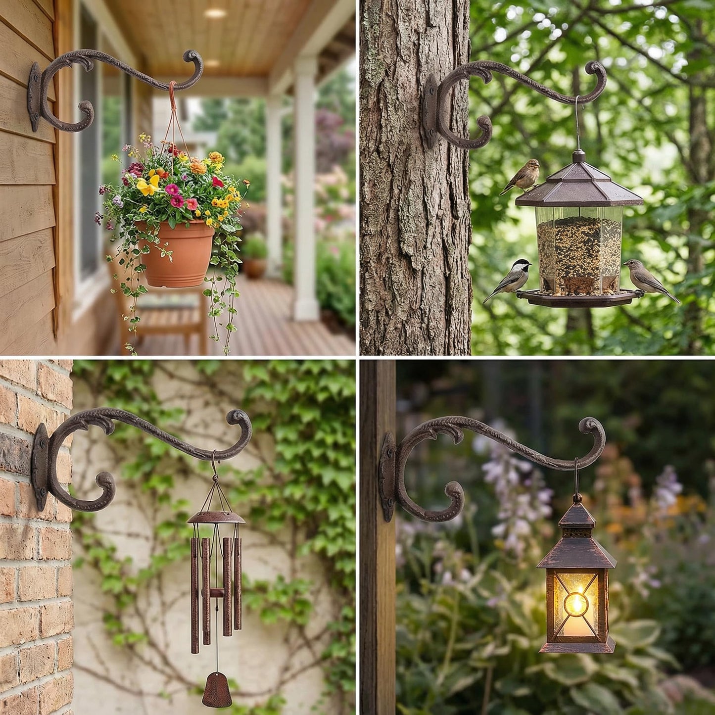 Z metnal Cast Iron Plant Hanger - 9 inch Rustic Wall Mounted Hanging Basket Holder for Indoor/Outdoor Garden, Patio, Porch Decor - Heavy Duty Metal Hook Bracket, Double Hook,