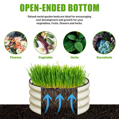 SnugNiture 3 Pcs 2x2x1ft Round Galvanized Raised Garden Bed Kit Outdoor, Metal Planter Box for Planting Plants Vegetables, White