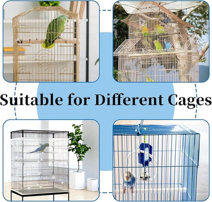 Daoeny 2PCS Bird Cage Seed Catcher, Large Bird Cage Cover, Adjustable Soft Airy Nylon Mesh, Birdcage Cover Skirt Seed Guard for Parrot Parakeet Macaw Round Square Cages (Black & White Sequins Star)
