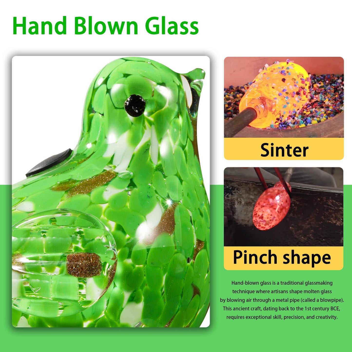 Plant Watering Globes, Bird Glass Self Watering Planter Insert - for Indoor & Outdoor Plants - Glass Plant Water Globes for Daily Use, Planter Spikes to Support Indoor & Outdoor Plant Health, Green