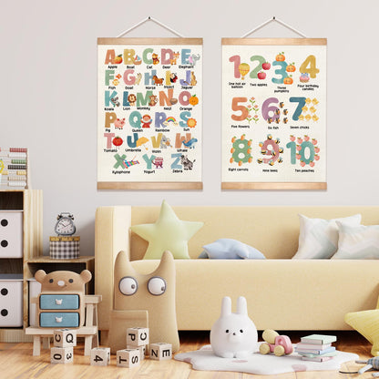 JIANGDAYO Educational Wall Art Decor for Daycare Set of 2,ABC Alphabet and 1-10 Number Chart Canvas Print Poster for Preschool, Toddler Learning Poster for Nursery Classroom Playroom 14x18.5inch