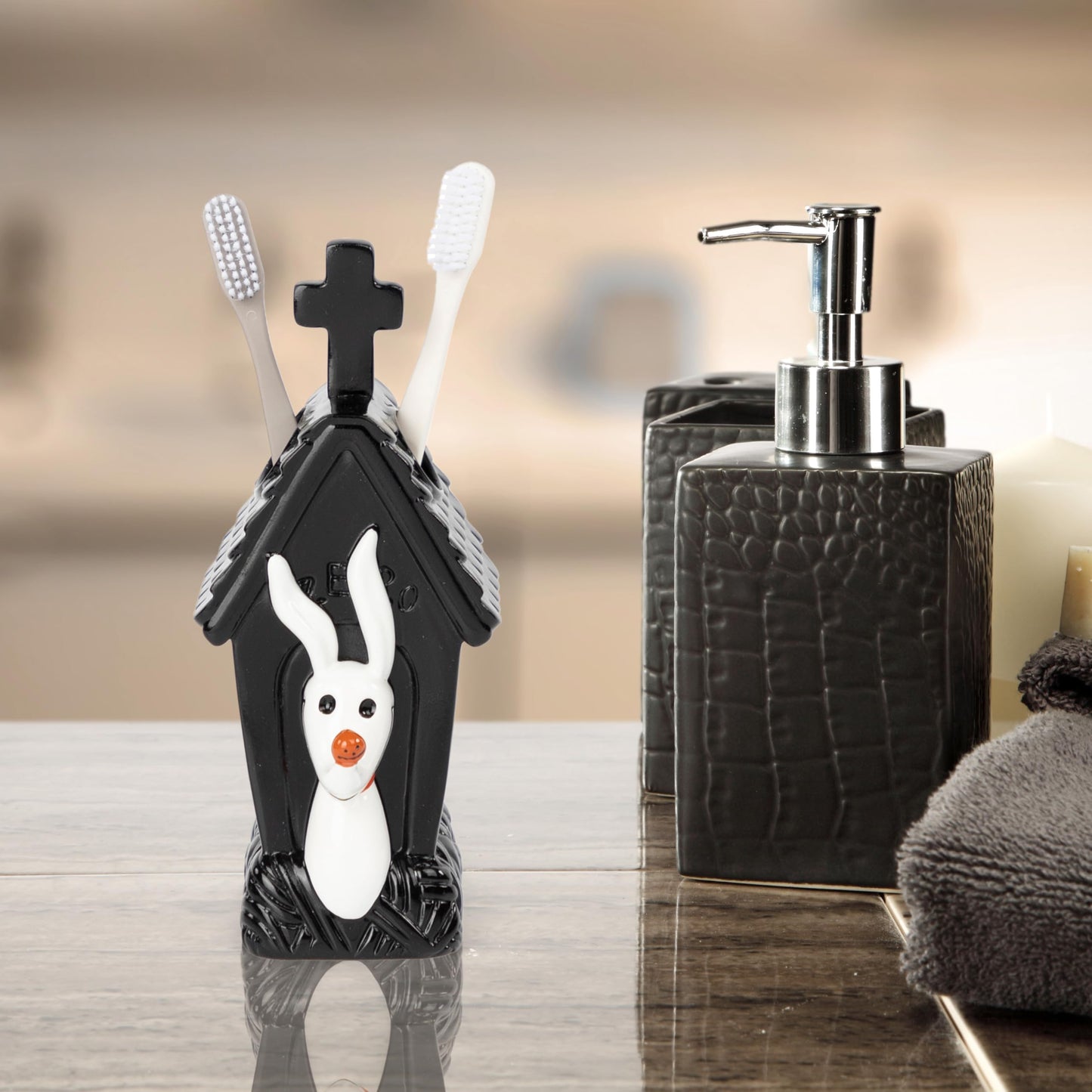 Disney Nightmare Before Christmas Toothbrush Holder - Black & White Resin Pencil Holder Features Zero - Bathroom Storage