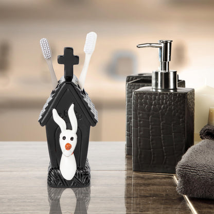 Disney Nightmare Before Christmas Toothbrush Holder - Black & White Resin Pencil Holder Features Zero - Bathroom Storage