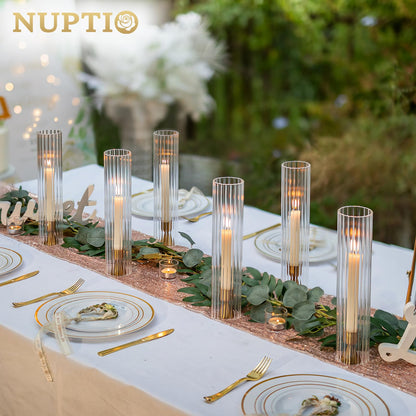 NUPTIO Hurricane Candle Holder Fluted: 2.5 x 12 inches Ribbed Glass Shade for Candlestick - Bulk Decorative Bottomless Cylinder Taper Candle Cover for Outdoor Table Centerpiece