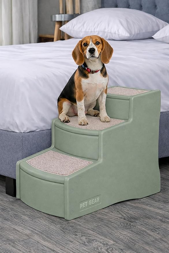 Pet Gear Easy Step III Pet Stairs, Green Clover | 3 Step, For Cats/Dogs, Removable Washable Carpet Treads, Supports 150 Pounds, No Tools Required