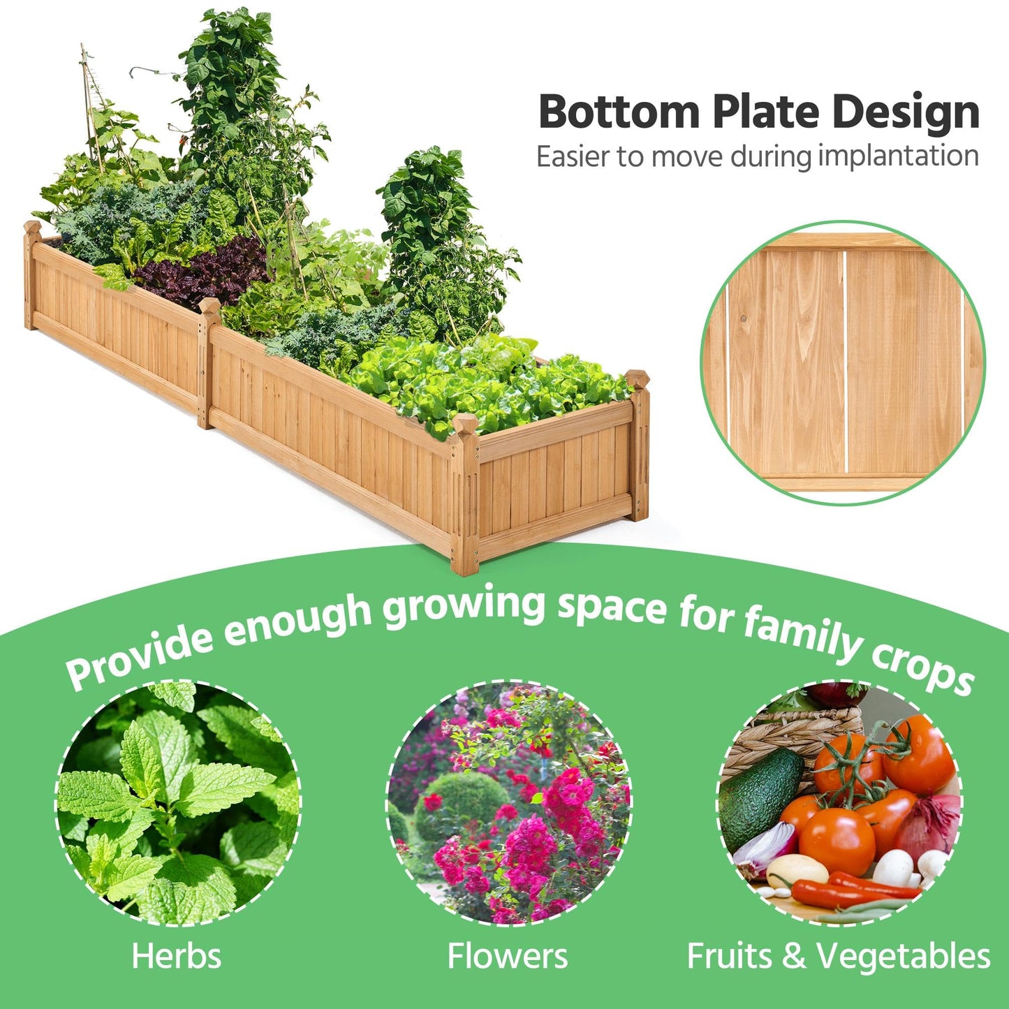 Yaheetech 90.5″ L×23.5″ W×16″ H Wooden Raised Garden Bed, Horticulture Wood Rectangular Garden Planter Outdoor, Raised Planter Box for Yard/Greenhouse/Vegetable/Flower/Herbs, Light Brown