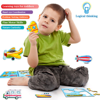 Magnetic Puzzles for Kids Ages 1-3, Travel Toddler Puzzles Ages 2-4 Year, Space Car Activities Toy for Boys & Girls 3-5 yo - Learning Magnet Gift for Road Trip