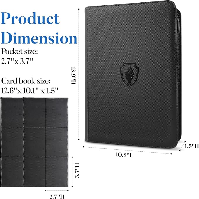 Premium Zip Card Binder, Fabmaker 9 Pocket Trading Card Binder, PU Cover Zipper Card Collection Album, Sturdy 360 Side-Loading Card Folder Holder for Game & Sports Cards, Royal Blue