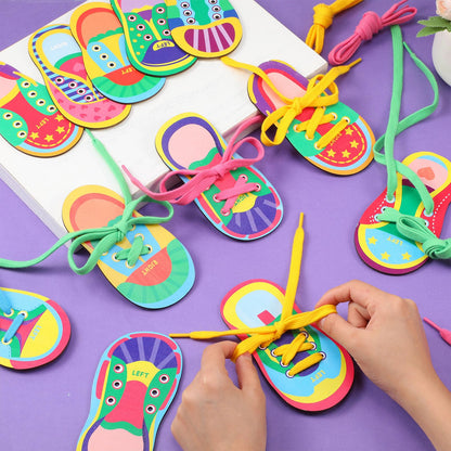 Capoda 9 Sets Lacing Cards Shoes Educational Threading Toy for Wooden Lacing Card Toys with Colorful Threads for Develop Imagination Early Education and Learning Activity(Shoes)