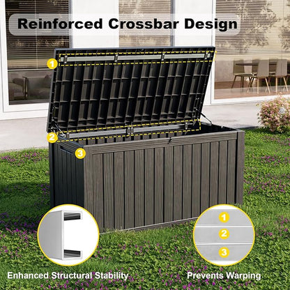 ROJIK 180 Gallon Outdoor Storage Box Waterproof-Patio Furniture Resin Deck Box, Garden Tools, Cushions, Pool Accessories Storage Bench with Lockable Lid and Side Handles (Black, 180 Gal)