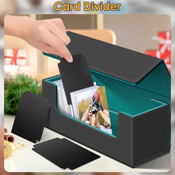 Homthy 600 Card Deck Case for Trading Cards, Leather Magnetic Closure Commander Storage Box Fit for Sports Cards, Game Card Standard Cards (Cyan)