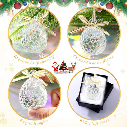 CroBlissful 4 Pcs Crystal Pinecone Christmas Ornaments 1.97'' Christmas Glass Crystal Ball Ornaments Hanging Glittering Clear Prism Pendant Suncatcher for Christmas Tree Party Decor Gift