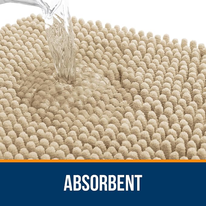 OLANLY Large Bathroom Rugs 70x46, Extra Soft Absorbent Chenille Bath Rugs, Rubber Backing Quick Dry, Machine Washable Bath Mats for Bathroom Floor, Tub and Shower, Home Decor Accessories, Beige