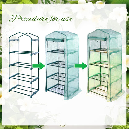 Baquler 4 Tier Mini Greenhouse Indoor Outdoor with 2 Grow Lights , 62'' H x 27'' L x 19'' W PE Cover Portable Winter Vented Greenhouse with Roll up Zipper Door Gardening Stand for Plant Seed Starting