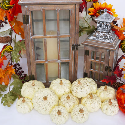 Winlyn 12 Pcs Assorted Harvest Cream Artificial Pumpkins Fall Decorative Pumpkins Small Faux Foam Pumpkins for Farmhouse Wedding Halloween Thanksgiving Baby Shower Table Centerpiece Mantel Décor