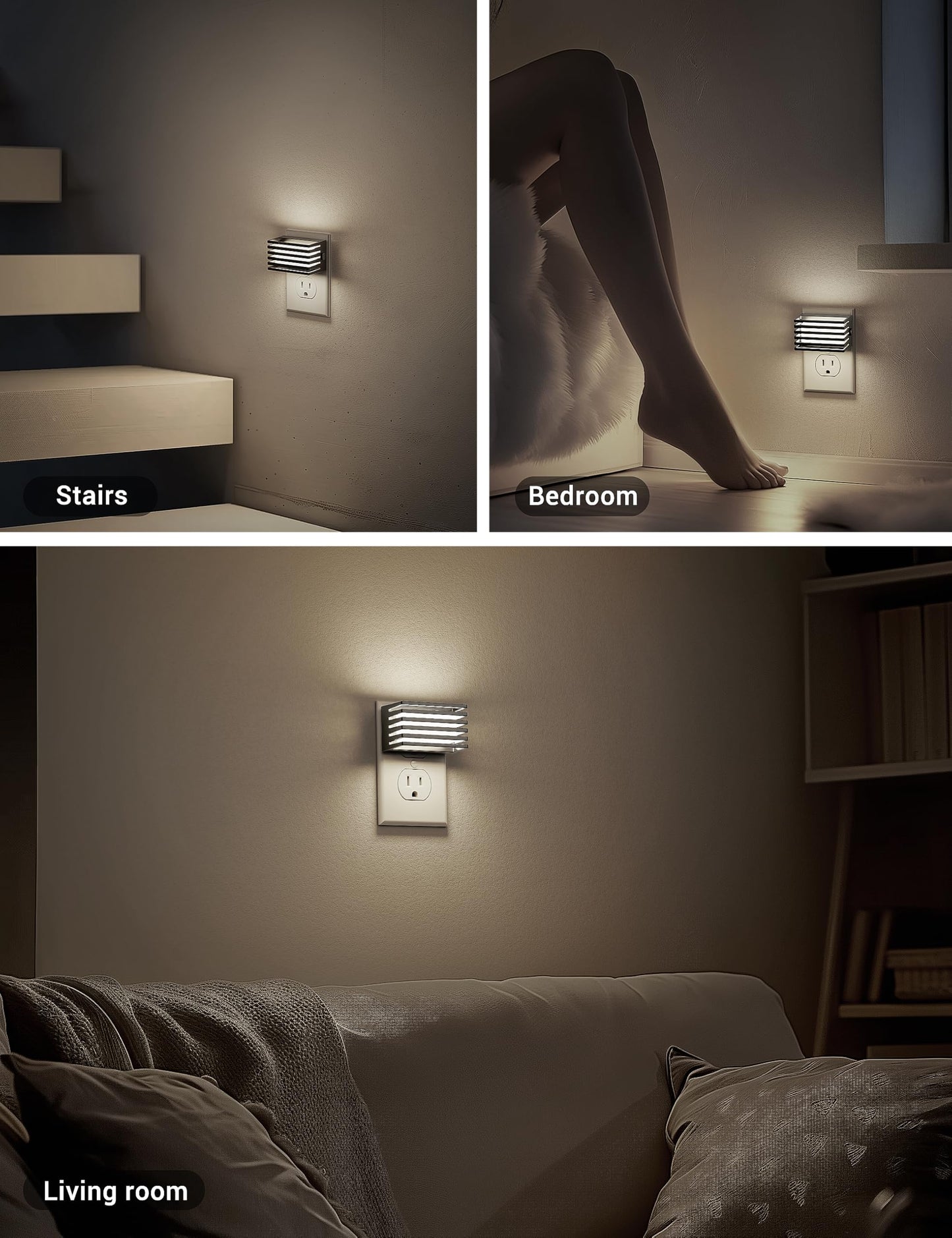 JandCase LED Night Light, [2 Pack] Night Lights Plug into Wall with Dusk to Dawn Sensor, Dimmable Plug in Night Light, Adjustable Brightness, 3000K Soft White Nightlight for Bedroom Bathroom Hallway