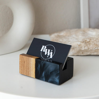 RWA Business Card Holder for Men & Women - Handcrafted Epoxy & Wood, Stylish & Durable Business Card Organizer, Premium Business Card Holders Desk Accessory for Professionals - ELEMENT, black