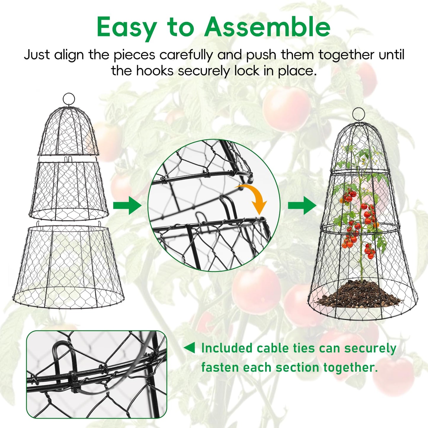 SPECILITE Garden Cloches for Plants with 3 Split Design, Rustproof Chicken Wire Cloches, Plant Protectors from Animals, Sturdy Plant Cage with Ground Stake for Garden, Farm, 14"×14"×20", 6 Pack
