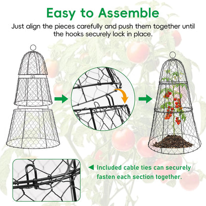 SPECILITE Garden Cloches for Plants with 3 Split Design, Rustproof Chicken Wire Cloches, Plant Protectors from Animals, Sturdy Plant Cage with Ground Stake for Garden, Farm, 14"×14"×20", 6 Pack