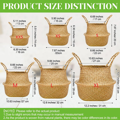 Qunclay 4 Pcs Woven Seagrass Baskets Belly Basket Folding Boho Natural Plant Pot with Handles Round Decorative Wicker Large Indoor Planter for Home Outdoor Tree Planters Decor (S,8.7''dx7.9''h)
