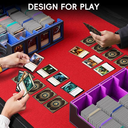 Trading Card Storage Box – 3500+ Magnetic MTG Deck Box with Handle,Commander & Toploader Display, Dice Box,4 Dividers & 30 Color Labels–Fits for TCG,MTG,Yu-Gi-Oh and Sport cards(Black/Purple)
