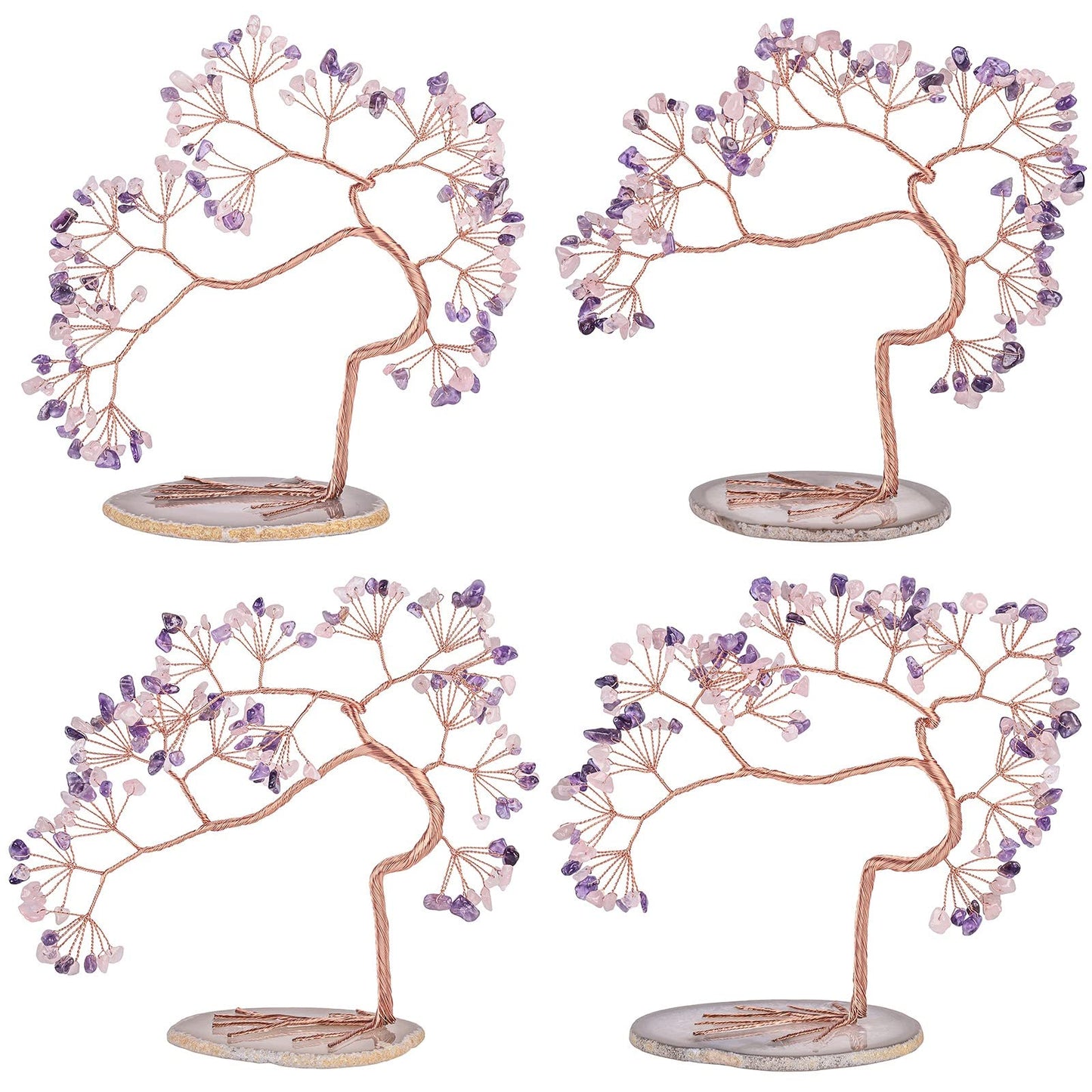 mookaitedecor Natural Amethyst & Rose Quartz Crystal Tree with Agate Slice Base, Feng Shui Money Tree Bonsai Sculpture for Home Office Altar Table Decoration 7-8 Inch
