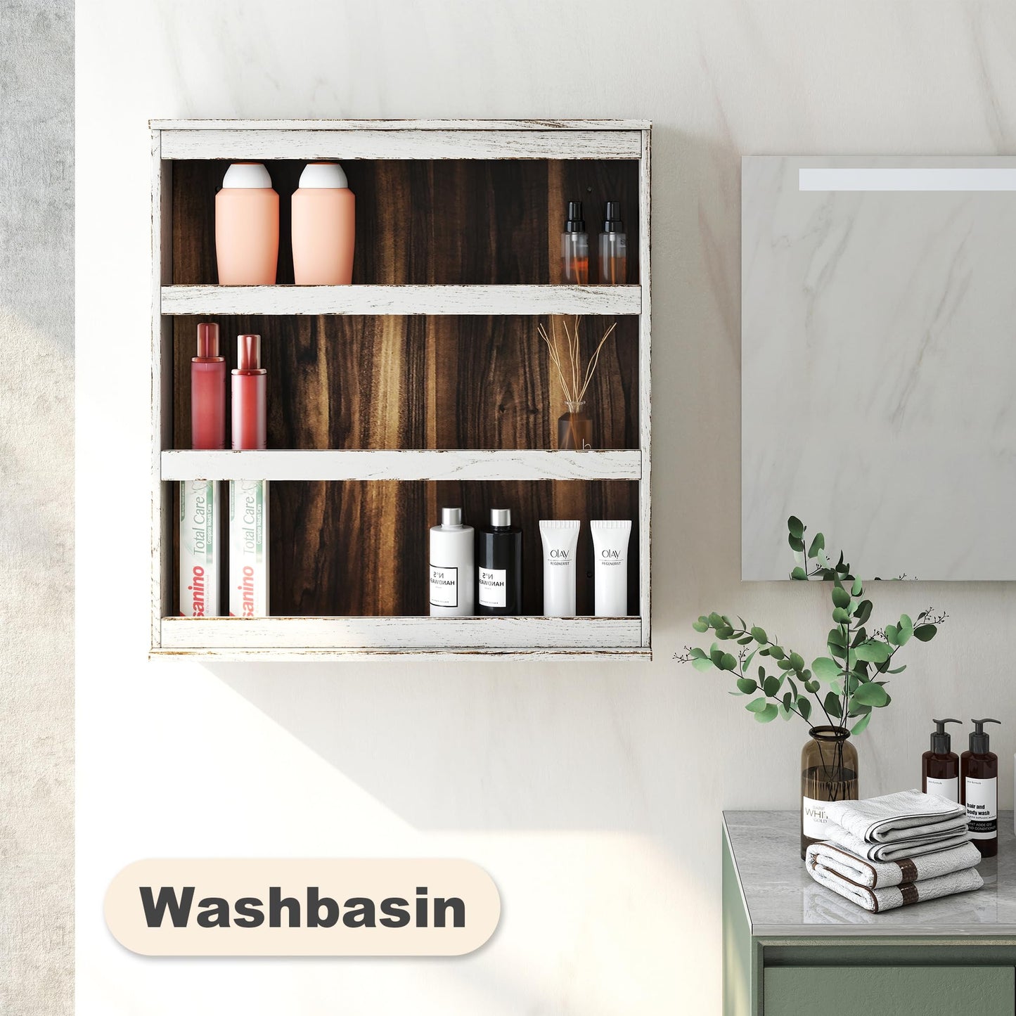 Nisorpa 3 Tier Spice Rack Wall Mount, Rustic Burnt Wood Wall Hanging Spice Rack Kitchen Spice Shelf Organizer for Seasoning Jars or Condiment Bottles, 19.68 x 3.35 x 21.25 Inches