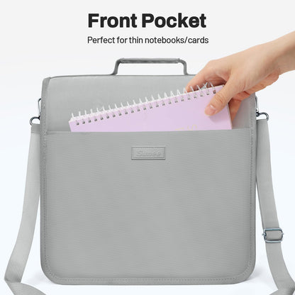SUNEE Zipper Binder 3 Ring, 3 Inch O-Ring with Handle and Shoulder Strap, 600-Sheet Capacity, 5-Tab Expanding File Folder, Multi-Pockets for Middle School Organizer Binder with Zipper, Light Grey