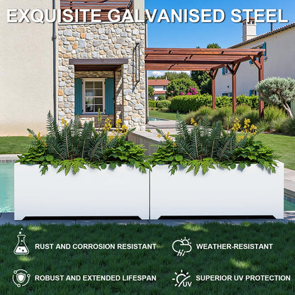 36" White Rectangular Planter, 36x15x15 Inch Large Metal Flower Box with 6 Drainage Holes, Raised Bottom, Galvanized Outdoor Planter for Patio Garden Deck, Heavy Duty Planter for Vegetables Shrubs