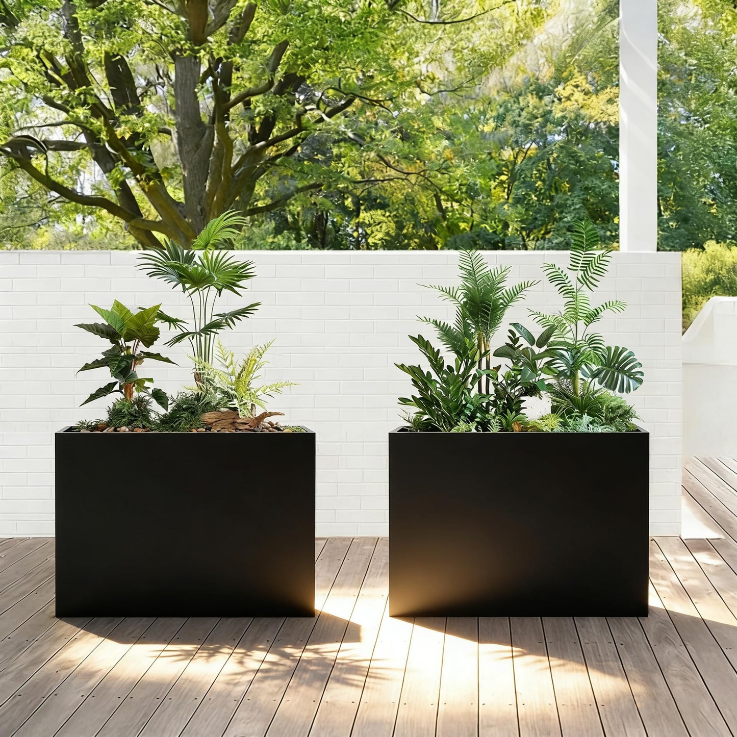 R.Wisem Outdoor planters for Porch Outdoor Tall Planter Box Black Metal Privacy Screen Planter Box Tall Rectangular Narrow Large Big Patio Porch Planter for Outdoor Plants