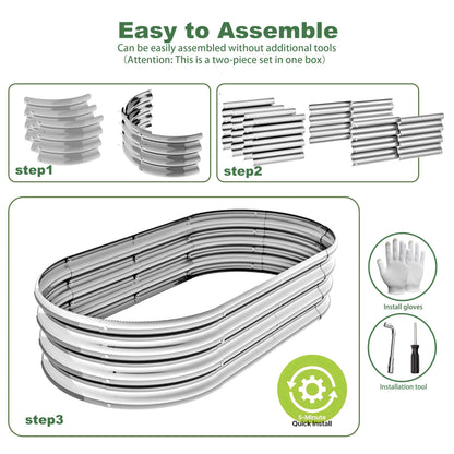 Kinddeer 4x2x1ft-2pcs-Oval Raised Garden Bed Kit, Galvanized Planter Garden Boxes Outdoor, Metal Raised Garden Beds for Vegetables,Fruits, Flower,Silver
