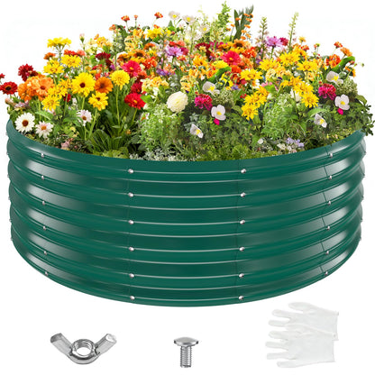 YSEJOMP 17" Tall Round Outdoor Garden Raised Garden Bed Kits-0.8MM Thick Metal Raised Planter Bed/Ground Planter Box for Variety of Flowers,Herbs,Vegetables,Trees (Dark Green, 48 Dia X 16.5inches)