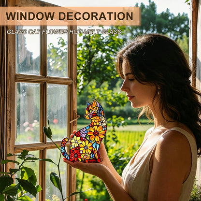 Black Cat Stained Glass Suncatcher with Cat‑Shaped Hook & Star Chain, Real Glass Window Hanging Decor, Fade‑Resistant UV Printed, Ideal Gift for Mom Women & Pet Lovers