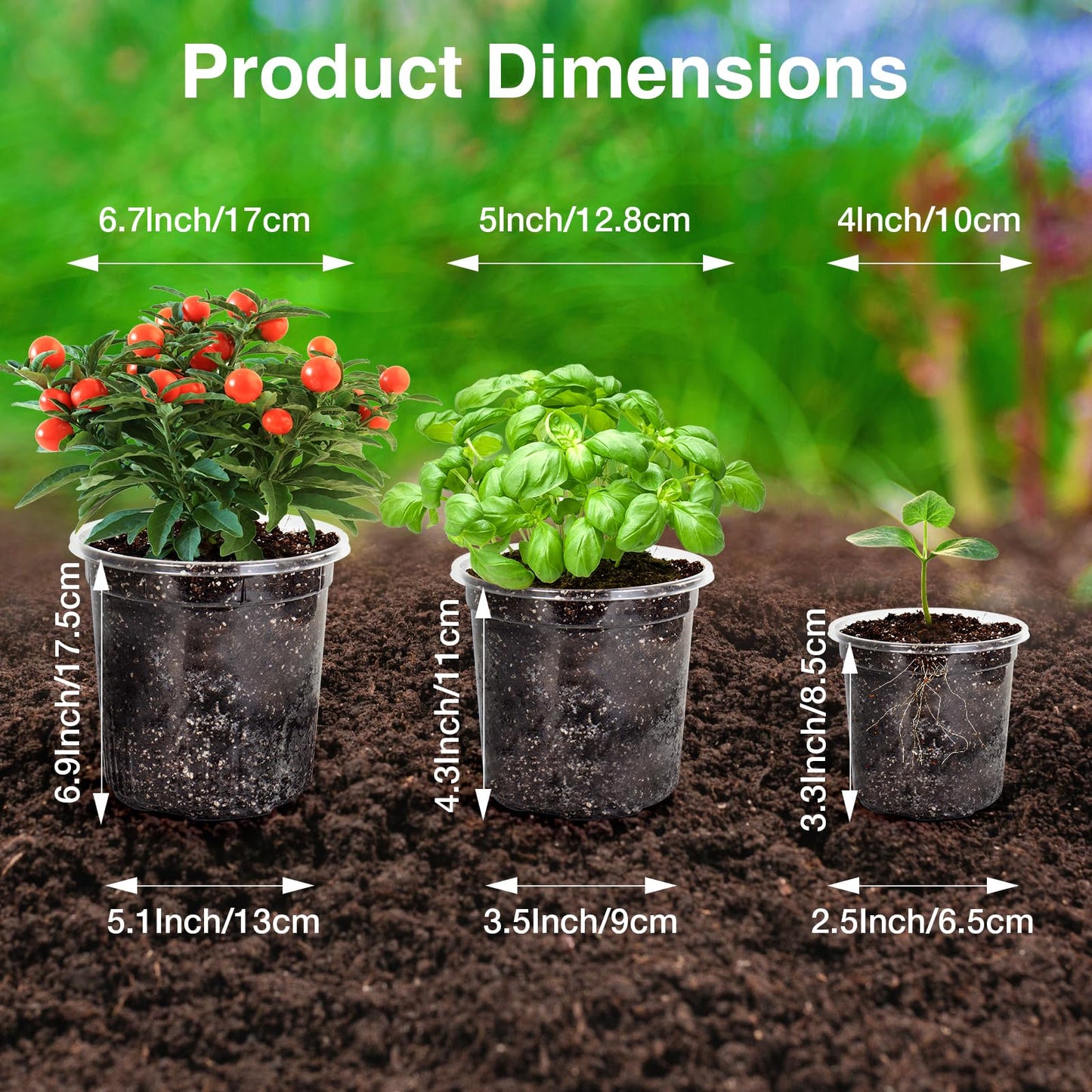 The Bundle of Bonviee 5 Packs Seed Starter Tray with Grow Light and 36 Packs Variety Sizes Clear Nursery Pots