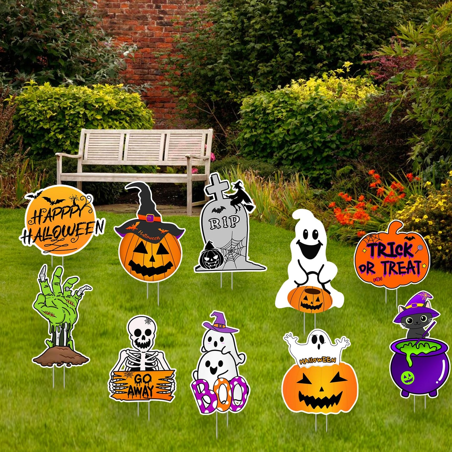 10 PCS Cute Halloween Decorations Outdoor Yard Signs,Large Yard Stakes Signs Pumpkin Ghost,Halloween Lawn Decoration for Family Friendly Kids Home Party Plastic Halloween Yard Stakes