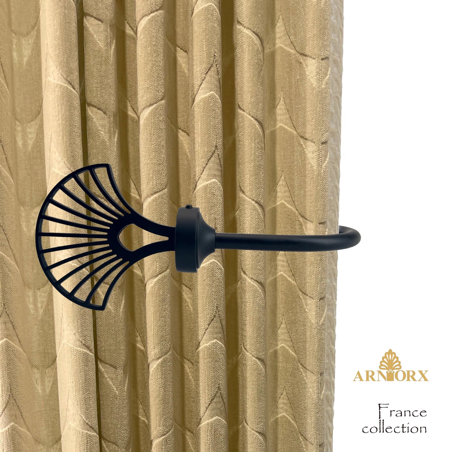 ARNORX Palma Leaf Curtain Holdbacks, Set of 2, Decorating Drapery Tie Backs, Hooks (Black)