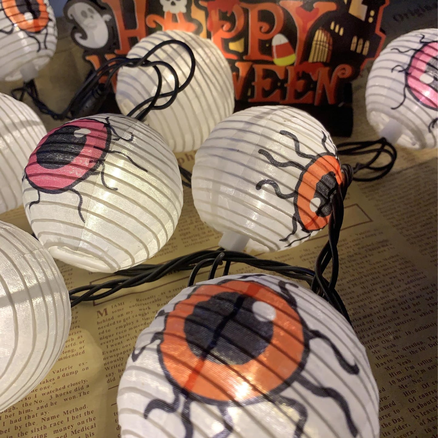 Halloween Eyeball Lantern Lights,8.5ft Eyeball String Lights with 10 LED Lantern Light,Waterproof Halloween Eye Lights for House, Garden, Yard, Window, Porch Party Decor