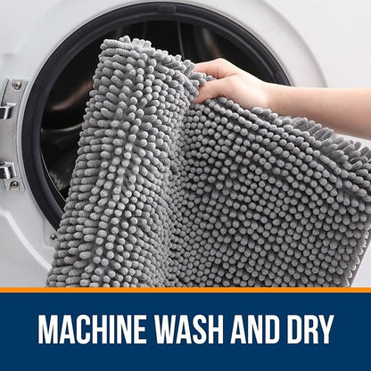 OLANLY Bathroom Rugs 32x20, Extra Soft Absorbent Chenille Bath Rugs, Rubber Backing Quick Dry, Machine Washable Bath Mats for Bathroom Floor, Tub and Shower, Home Decor Accessories, Grey