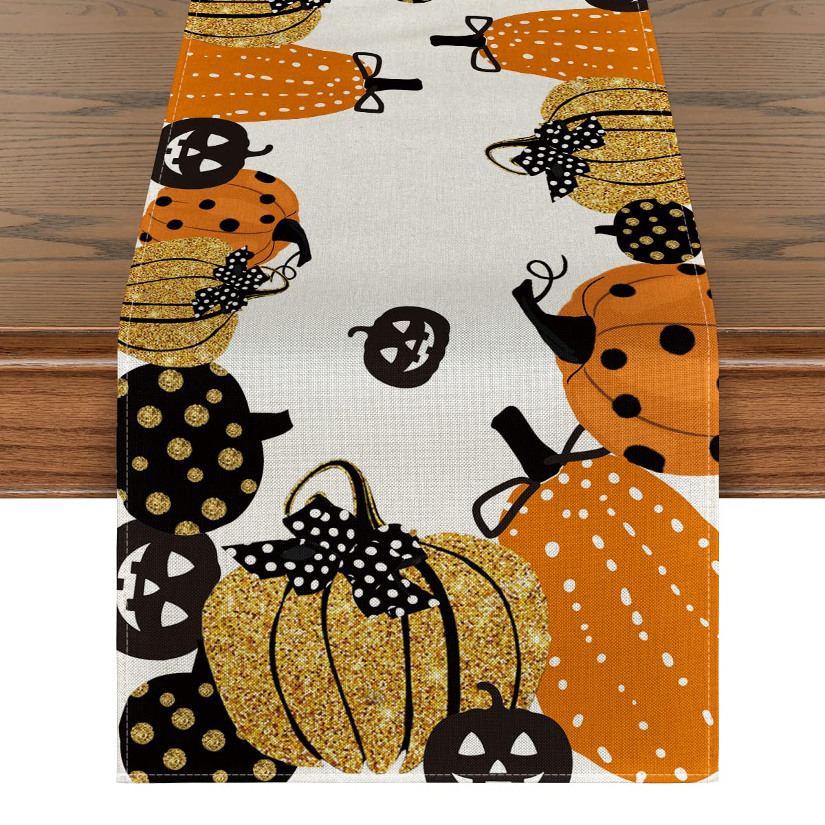 Artoid Mode Halloween Jack-O-Lantern Pumpkin Table Runner, Holiday Kitchen Dining Table Decoration for Indoor Outdoor Home Party Decor 13 x 108 Inch